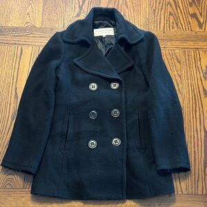 Trina Turk Black Textured wool Blend Pea Coat